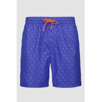 Pantaloni scurti de baie cu model monograma - Albastru inchis