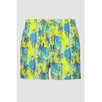 Pantaloni scurti de baie cu model si snur in talie - Galben/Bleumarin