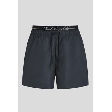 Pantaloni scurti de baie cu snur de ajustare in talie - Gri carbune