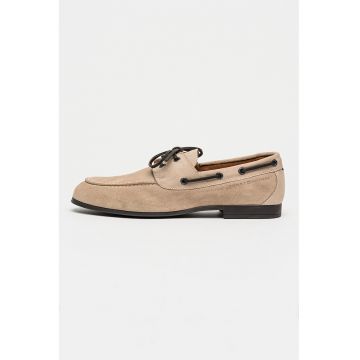 Pantofi boat din piele intoarsa - Maro taupe deschis