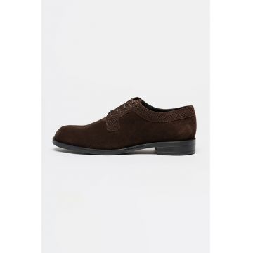 Pantofi derby din piele intoarsa cu detalii cu aspect impletit Tayil - Maro inchis