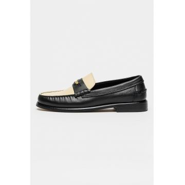 Pantofi loafer din piele cu detaliu logo - Negru/Crem