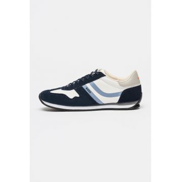 Pantofi sport cu garnituri din piele intoarsa ecologica Levon - Alb/Albastru prafuit/Bleumarin