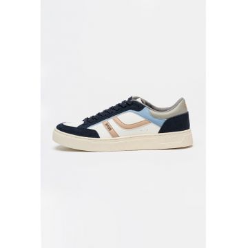 Pantofi sport din piele ecologica cu garnituri din material textil Rhys - Alb/Albastru