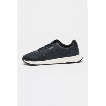 Pantofi sport din piele ecologica cu garnituri din material textil Titanium Runn - Negru/Albastru inchis