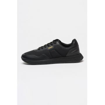 Pantofi sport din piele ecologica cu garnituri din material textil Titanium Runn - Negru