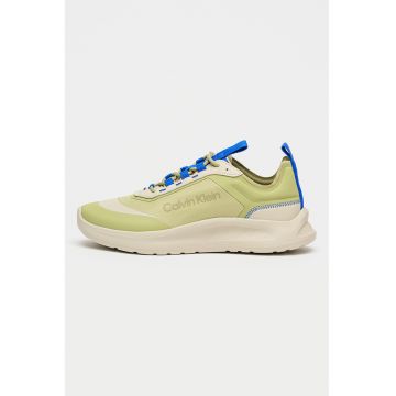Pantofi sport Eva Runner din piele ecologica cu imprimeu logo - Maro taupe deschis/Verde fistic