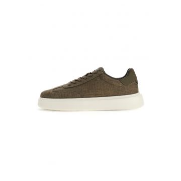 Pantofi sport flatform din material textil cu garnituri din piele ecologica - Maro inchis