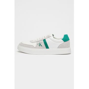 Pantofi sport low-cut cu garnituri de piele intoarsa - Gri deschis/Alb optic/Verde aquamarin