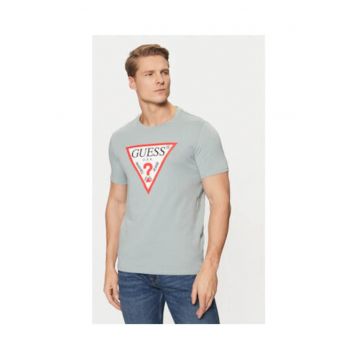Tricou bumbac cu decolteu la baza gatului si logo - Gri deschis