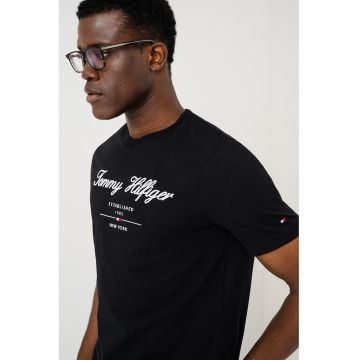 Tricou cu decolteu la baza gatului cu logo - Alb/Negru