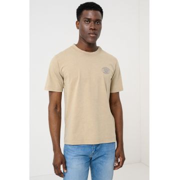 Tricou cu decolteu la baza gatului si detaliu logo - Kaki