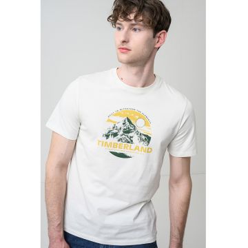 Tricou cu decolteu la baza gatului si imprimeu grafic - Alb murdar