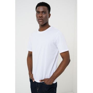 Tricou cu decolteu la baza gatului si imprimeu grafic - Alb