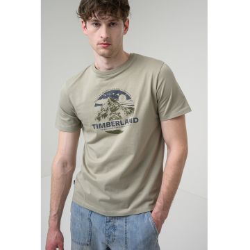 Tricou cu decolteu la baza gatului si imprimeu grafic - Maro taupe deschis