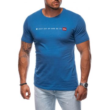 Tricou cu decolteu la baza gatului si imprimeu text - Albastru inchis