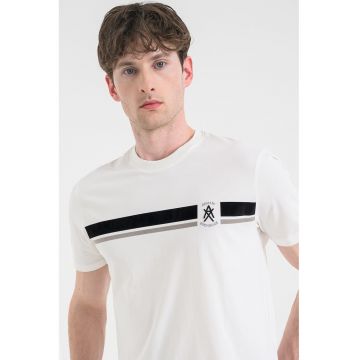 Tricou cu decolteu la baza gatului si logo - Alb murdar