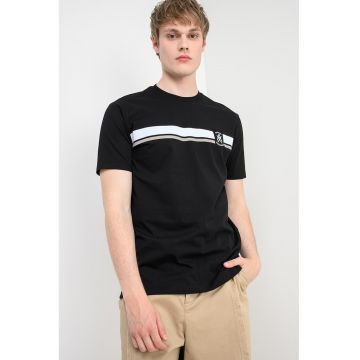 Tricou cu decolteu la baza gatului si logo - Alb/Negru/Maro taupe deschis