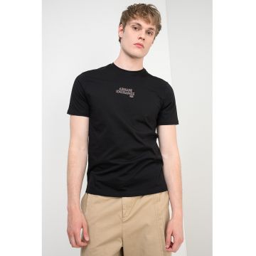 Tricou cu decolteu la baza gatului si logo - Negru