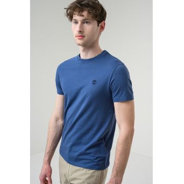 Tricou cu decolteu la baza gatului si logo Oyster River - Albastru inchis