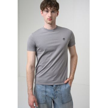 Tricou cu decolteu la baza gatului si logo Oyster River - Gri