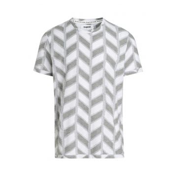 Tricou cu imprimeu geometric si decolteu la baza gatului