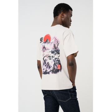 Tricou cu imprimeu grafic pe partea din spate - Alb murdar