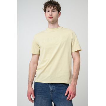 Tricou de bumbac cu broderie logo Hampthon - Bej deschis