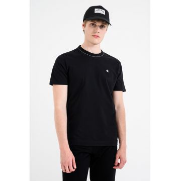 Tricou de bumbac cu decolteu la baza gatului - Negru