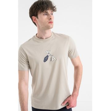 Tricou de bumbac cu imprimeu - Alb/Negru/Maro taupe deschis