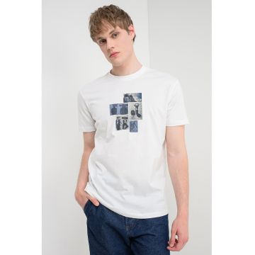 Tricou de bumbac cu imprimeu foto - Alb/Grej/Bleumarin