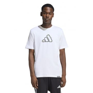 Tricou de bumbac cu imprimeu pe piept Motorsport - Alb/Negru