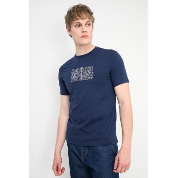 Tricou de bumbac cu logo - Alb/Bleumarin