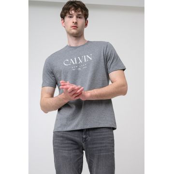 Tricou de bumbac cu logo - Alb/Gri melange