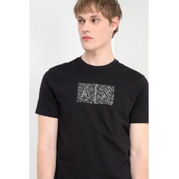 Tricou de bumbac cu logo - Alb/Negru stins