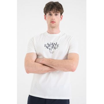 Tricou de bumbac cu logo - Alb/Negru