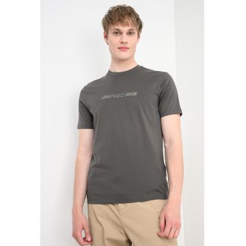 Tricou de bumbac cu logo brodat - Kaki