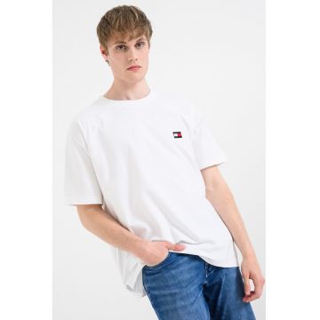 Tricou de bumbac cu maneci raglan si monograma - Alb