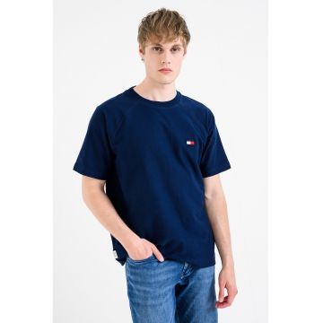 Tricou de bumbac cu maneci raglan si monograma - Bleumarin