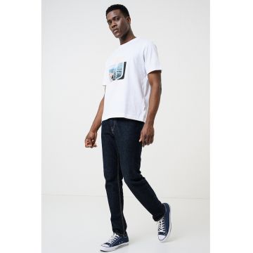 Tricou din amestec de bumbac organic cu imprimeu foto - Alb