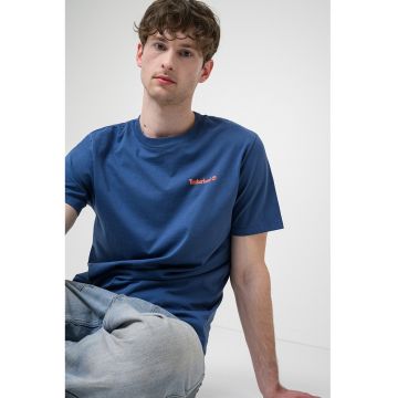 Tricou din bumbac cu aplicatii cu imprimeu - Bleumarin