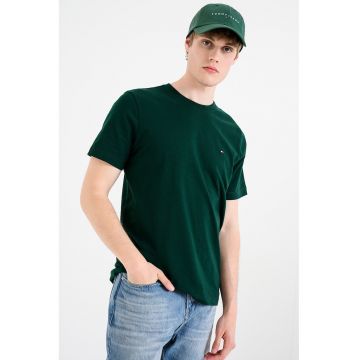 Tricou din bumbac cu decolteu la baza gatului - Alb/Verde englez