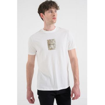 Tricou din bumbac cu decolteu la baza gatului - Alb