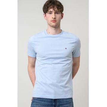 Tricou din bumbac cu decolteu la baza gatului - Albastru deschis