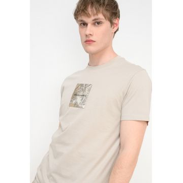 Tricou din bumbac cu decolteu la baza gatului - Maro taupe deschis