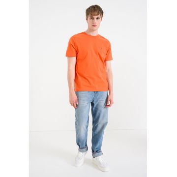 Tricou din bumbac cu decolteu la baza gatului - Portocaliu neon