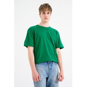Tricou din bumbac cu decolteu la baza gatului - Verde indian