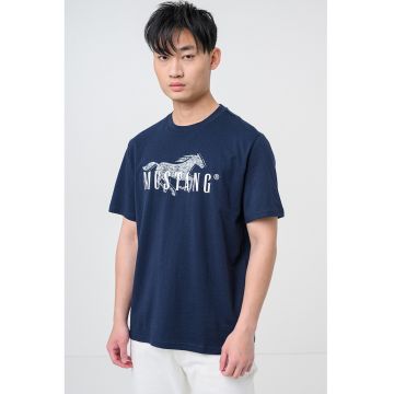 Tricou din bumbac cu imprimeu logo Austin - Alb/Albastru inchis