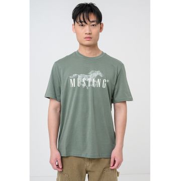 Tricou din bumbac cu imprimeu logo Austin - Alb fildes/Verde sparanghel
