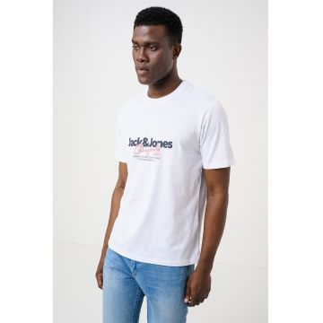 Tricou din bumbac organic cu imprimeu logo - Alb